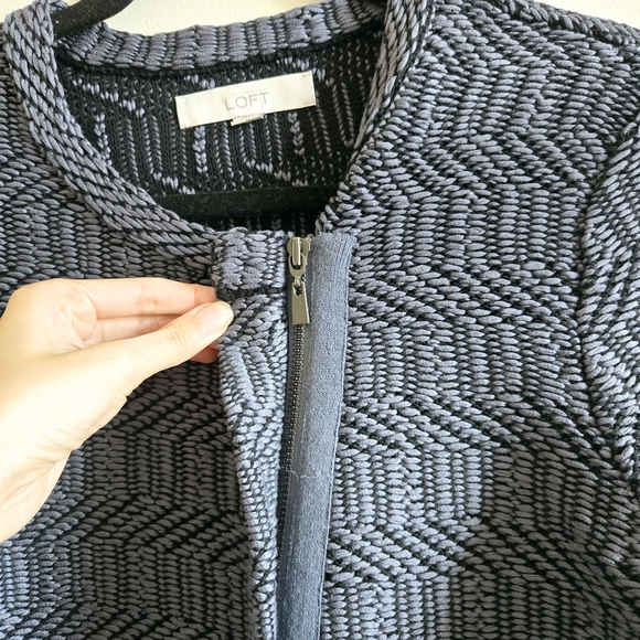 NWOT Loft L 3D knit asymmetrical cardigan, zipper, navy blue black - Picture 6 of 10